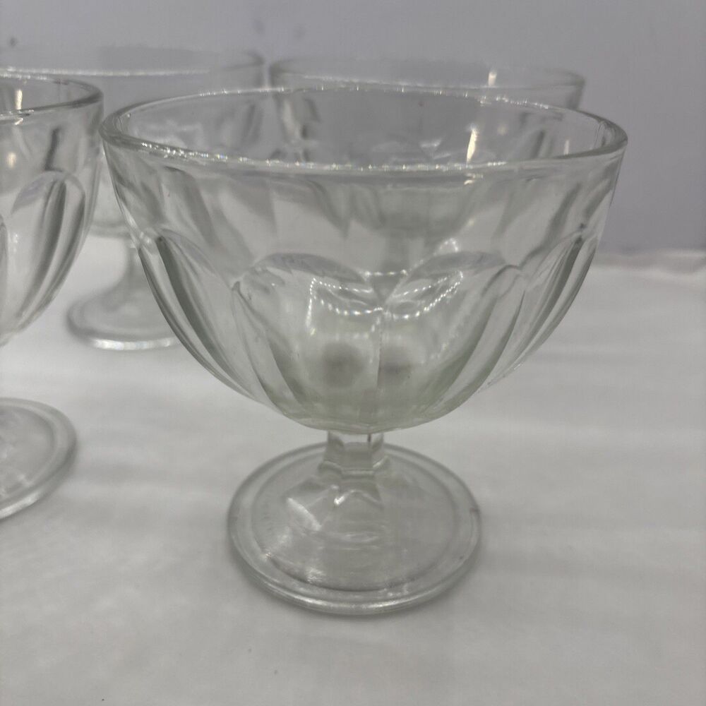 Vintage KIG Indonesia Paneled Glass Footed Dessert Bowls Lot of 4 5"H